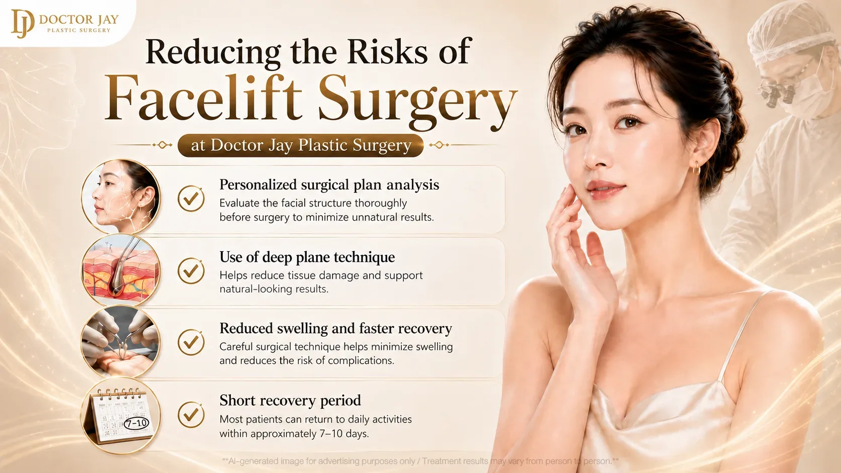 Ways to reduce the risks of facelift surgery at Doctor Jay Plastic Surgery, from planning to recovery