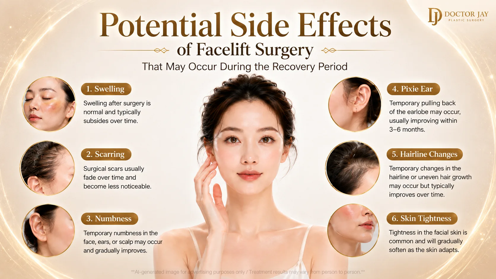 Potential deep plane facelift complications and side effects during recovery, such as swelling, scarring and numbness