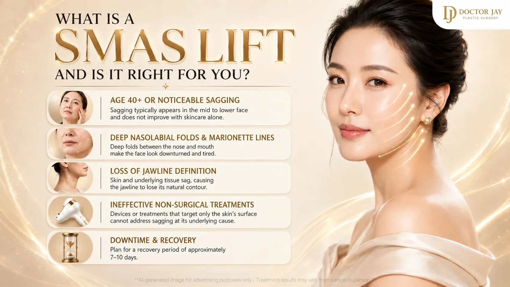 Who an SMAS facelift suits, from noticeable sagging to cases where non-surgical treatments no longer help