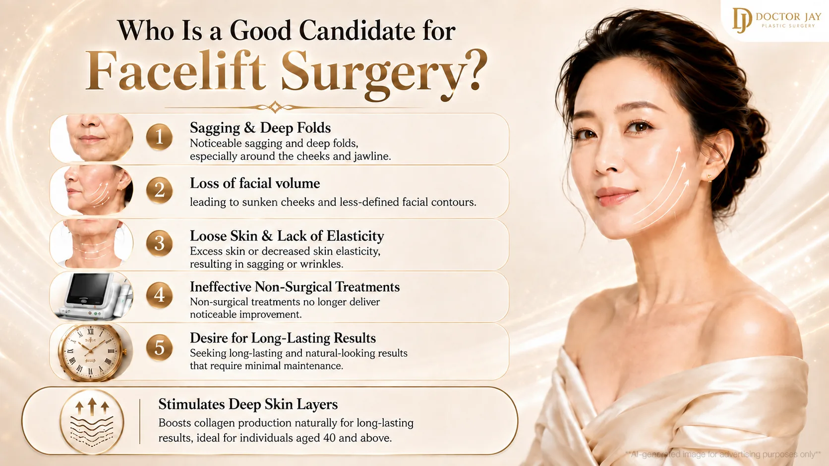 Who is a good candidate for facelift surgery, from sagging and deep folds to loose skin