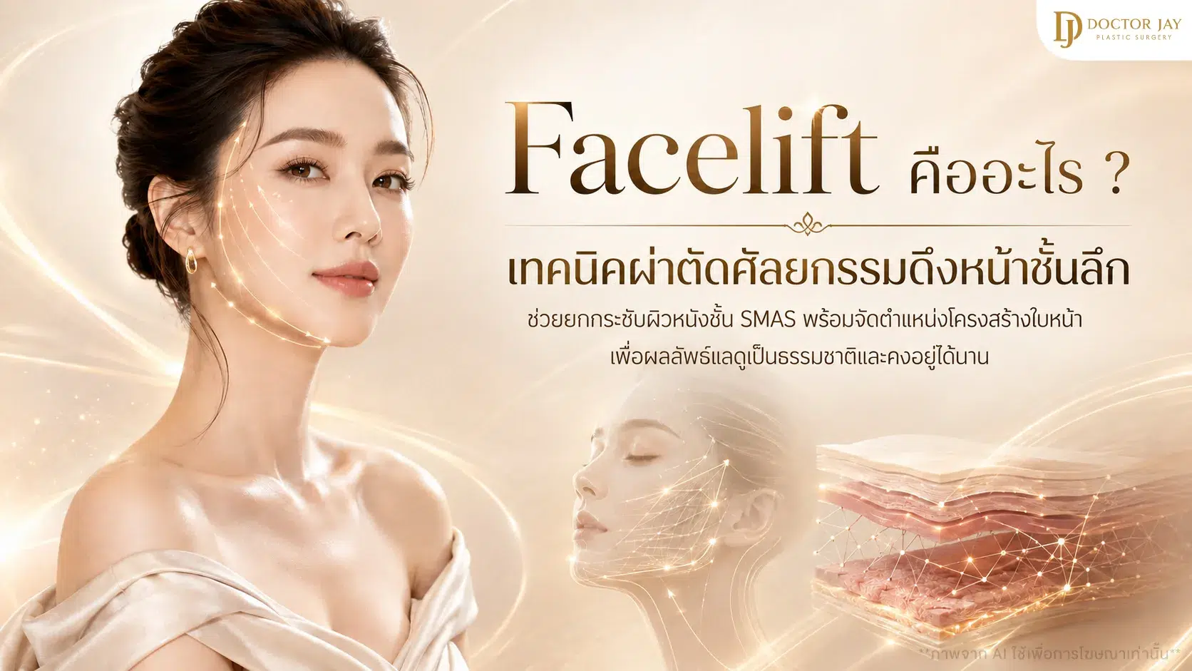 Facelift คือการผ่าตัดดึงหน้าชั้นลึก ยกกระชับผิวร่วมกับชั้น SMAS และจัดตำแหน่งโครงสร้างใบหน้า