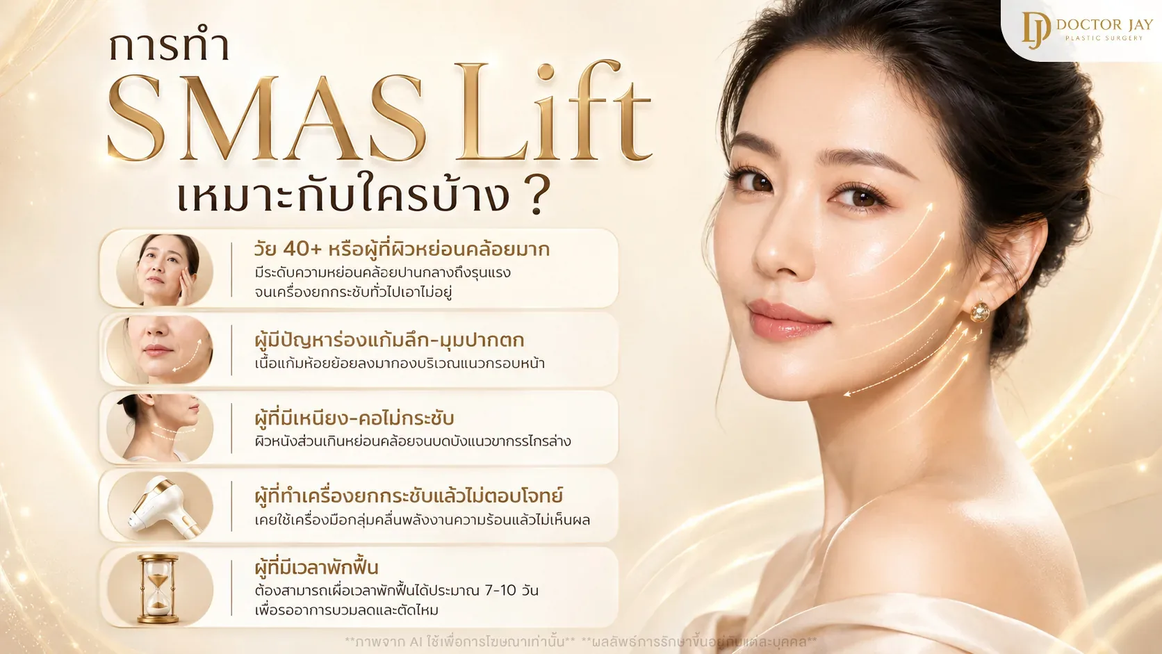 การทำ SMAS Lift เหมาะกับใครบ้าง เช่น ผู้ที่ผิวหย่อนคล้อยมาก หรือทำเครื่องยกกระชับแล้วไม่ได้ผล